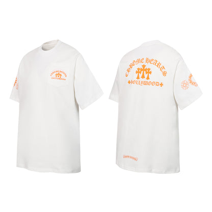 Chrome Hearts White Orange Cross Pocket Tee